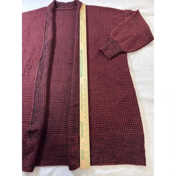 Burgundy Waffle Knit Open Front Cardigan Oversized Longline Sweater Womens 2XL - Picture 5 of 8